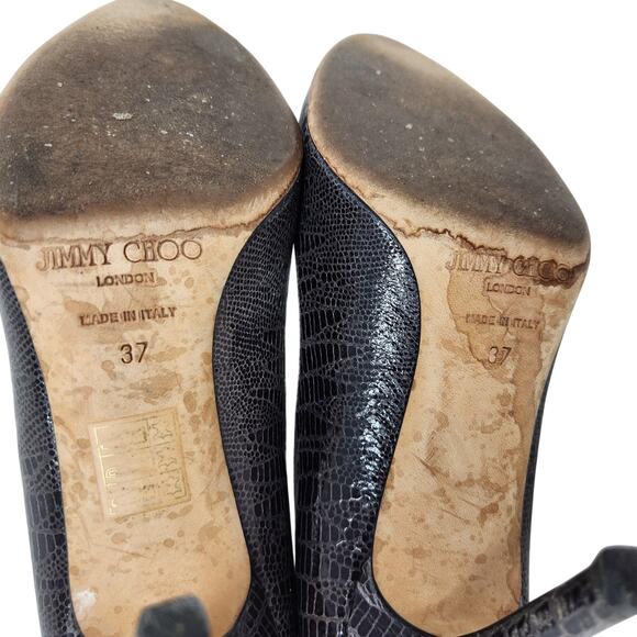 Jimmy Choo Embossed Leather Pumps High Heels Shoes Slip On Black Size 37 - Picture 7 of 8